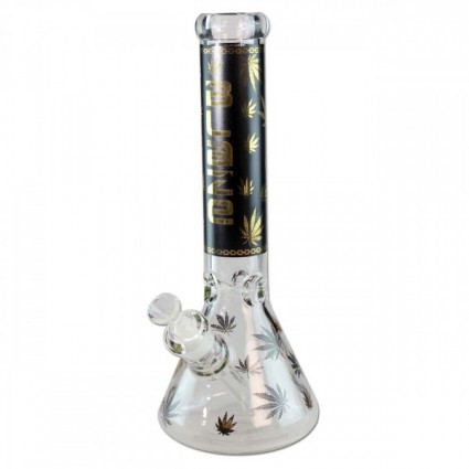 BLAZE GLASS Golden Leaf Flask Bong Ice BLACK